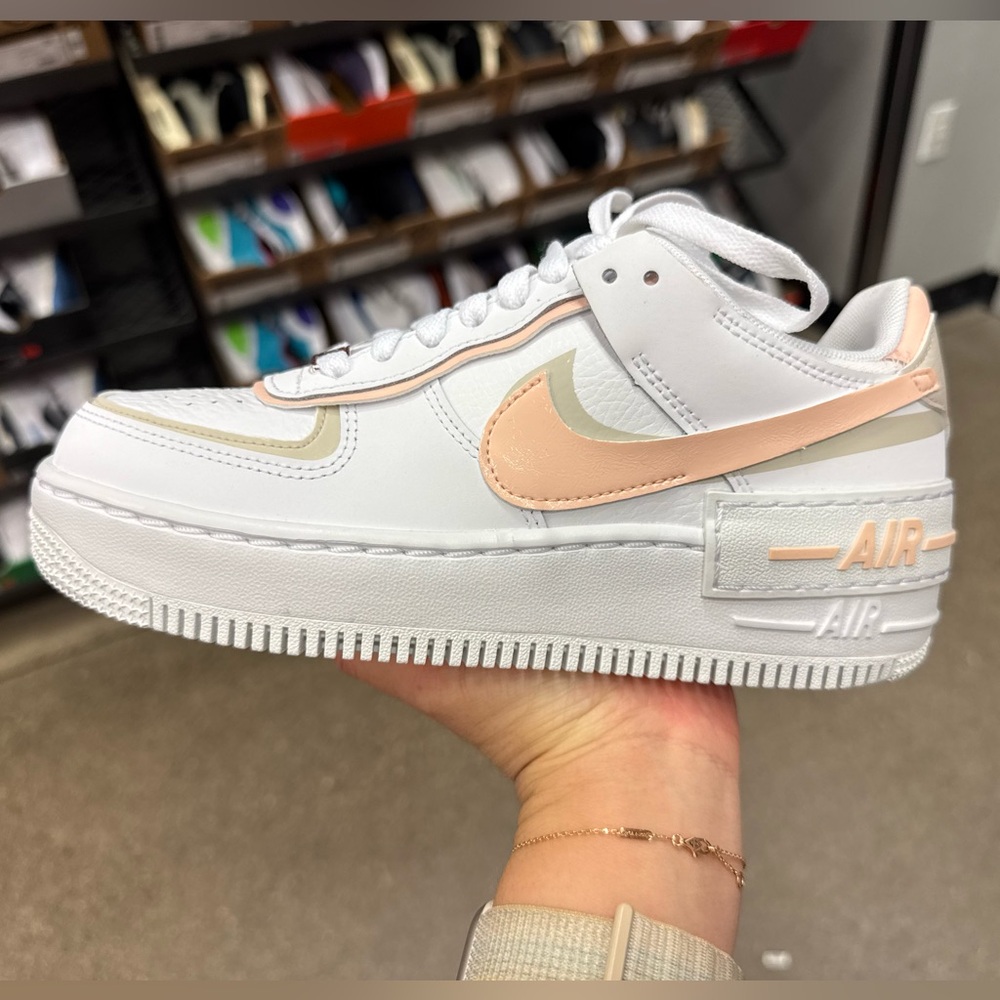 Nike Air Force 1 Shadow White and Peach Sneakers
